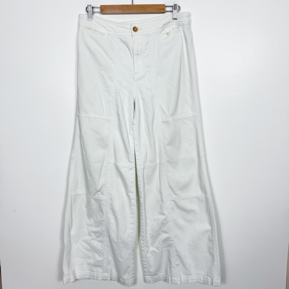 Pilcro and the letterpress by Anthropologie white patchwork wide leg flare pants - Picture 1 of 5